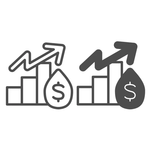 Падение цен на нефть, доллар, акции, темпы роста, линия роста и твердая иконка, концепция нефтяной промышленности, векторный знак диаграммы на белом фоне, иконка стиля набросков для мобильной концепции и веб-дизайна. Векторная графика. — стоковый вектор