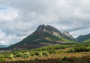 Kireçtaşı Dağı manzaralı Monte Oseli, yeşil orman, bölgedeki ağaçlar ve tepeler Ogliastra, Urzulei Sardinya, İtalya, yaz, mavi gökyüzü