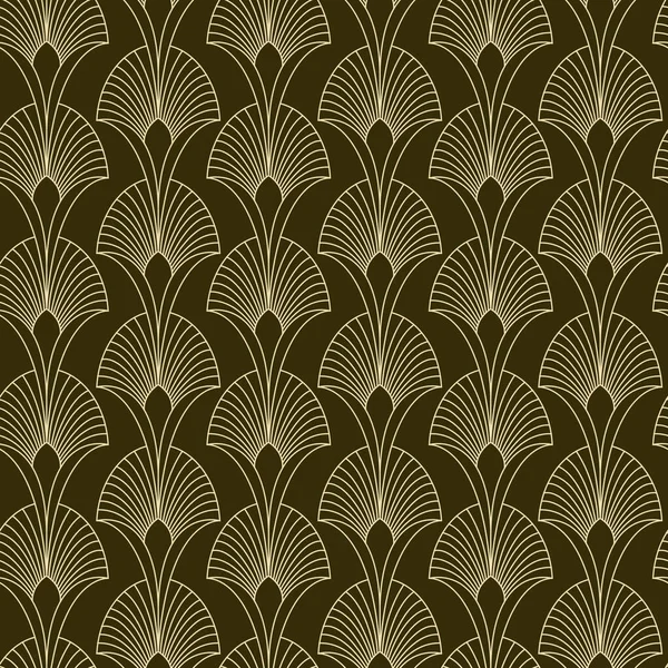 Seamless Golden Floral Art Deco Art Nouveau Pattern Geometric Overlapping — Stock Vector