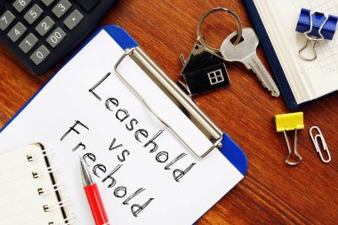 Leasehold vs Freehold is shown on the business photo using the text clipart