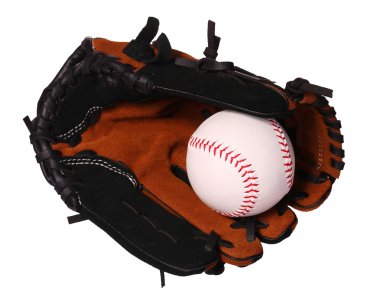 Beyzbol. Top beyaz izole eldiven.