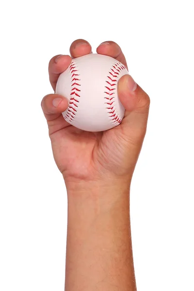 Béisbol en mano aislado en blanco. Bola con camino de recorte —  Fotos de Stock