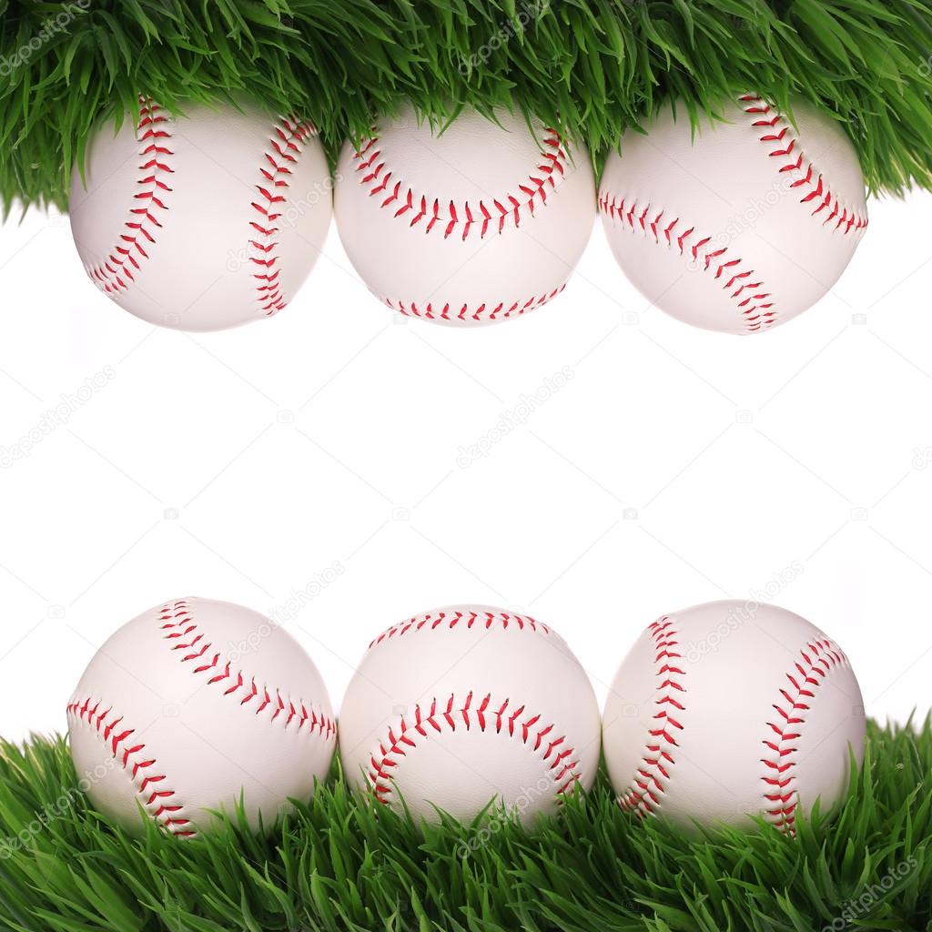 Baseball. Balls on Green Grass isolated on white