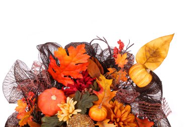 kabaklar ve sonbaharda yapraklar. izole sonbahar ya da Şükran günü buketi