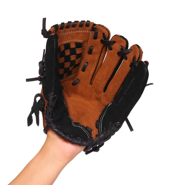 Рука бейсболіст з рукавичка ізольовані на білому — стокове фото