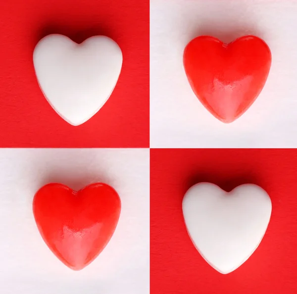 Valentýna karty srdce přes bílé a červené pozadí. Lov — Stock fotografie