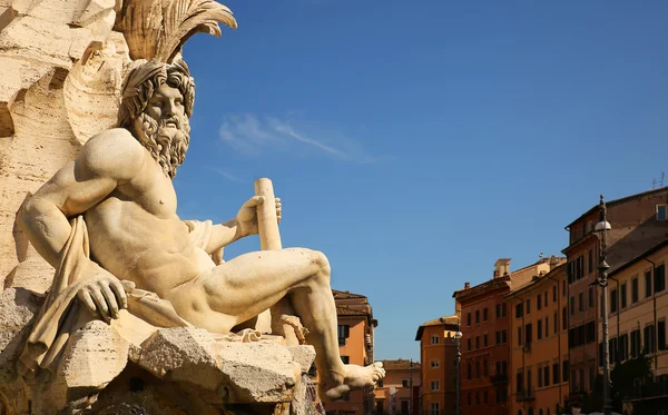 Fontein van de vier rivieren op Navona plein. Rome, Italië — Stockfoto