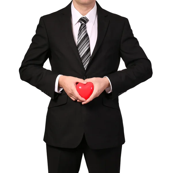 Businessman with red heart isolated on white. Valentine's Day — Stock Photo, Image