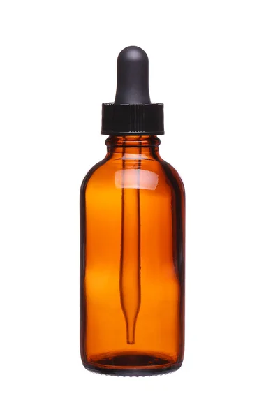 Barna gyógyszeres üveg, fehér színű cseppentővel — Stock Fotó