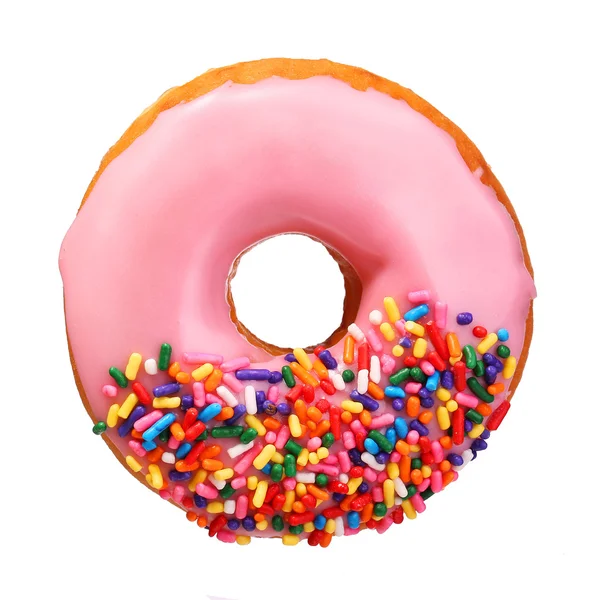 Donut con aspersiones aisladas sobre fondo blanco — Foto de Stock