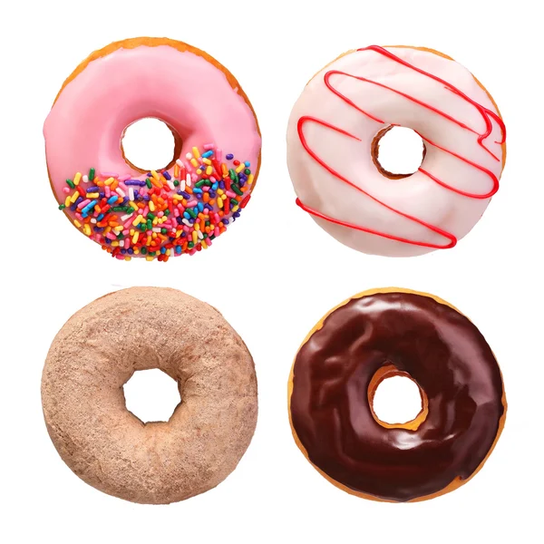 Beyaz arka plan üzerinde izole donuts koleksiyonu — Stok fotoğraf