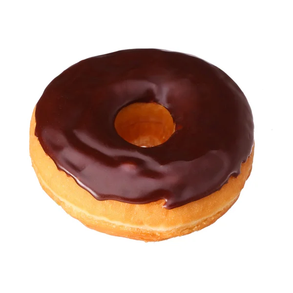Donut with chocolate glazing isolated on white — Stock Photo, Image