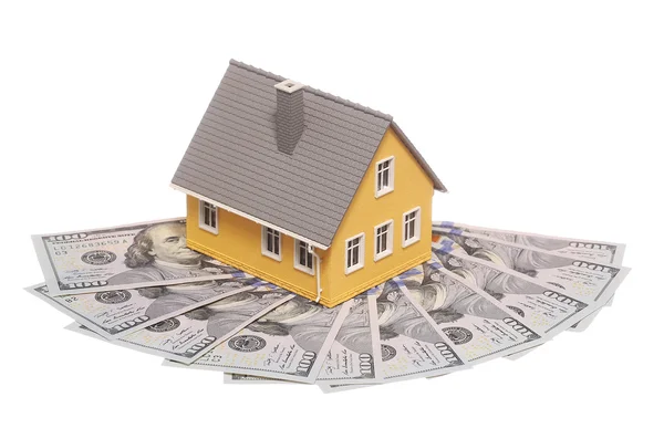 Tiny house and money isolated. Mortgage Concept — Stock Photo, Image