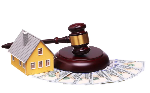 Concept of house sale with gavel and money isolated — Stock Photo, Image