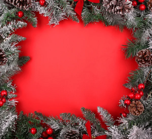 Fronteira, quadro de ramos de árvore de natal com cones de pinheiro — Fotografia de Stock