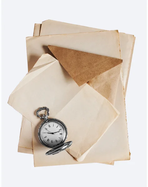 Relógio de bolso vintage e carta antiga — Fotografia de Stock