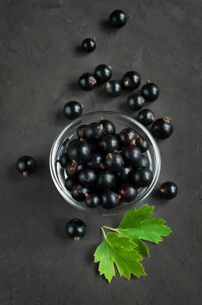 Black currants in a glass bowl — Stock Photo, Image