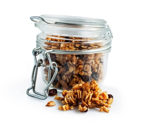 Homemade granola  in a glass jar — Stock Photo, Image