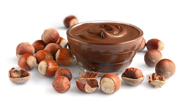 Homemade hazelnut spread in glass bowl — Stock Photo, Image