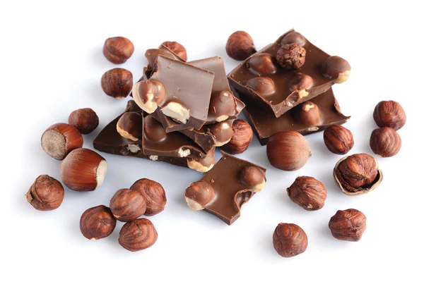 Chocolate with a hazelnut — Stock Photo, Image