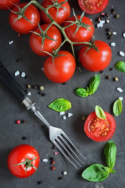 Tomates cerises fraîches et basilic — Photo