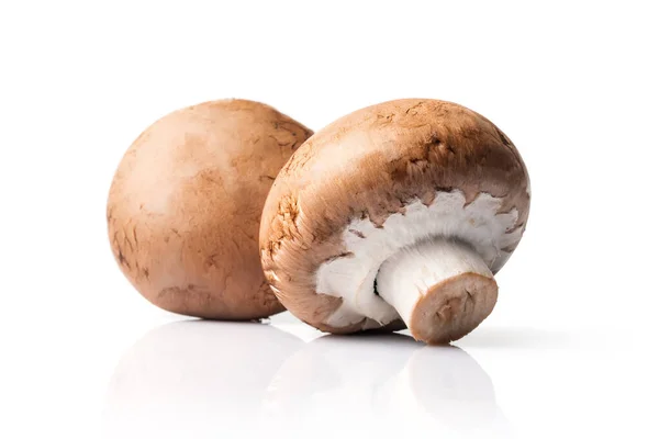 Cogumelos Champignon Crus Castanhos Para Cozinhar Saboroso Isolado Fundo Branco — Fotografia de Stock