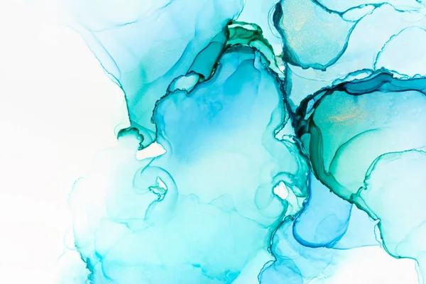 Closeup Blue Green Alcohol Ink Abstract Texture Trendy Wallpaper Art — Stock Photo, Image