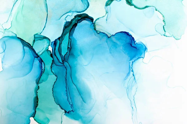 青と緑のアルコールインクの抽象的なテクスチャ トレンディーな壁紙の閉鎖 招待状またはグリーティングカード チラシ ポスター プレゼンテーション 包装紙の背景としてのデザインプロジェクトのためのアート — ストック写真