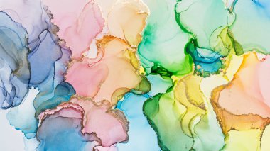 Çok renkli ve parlak altın rengi mürekkep, soyut doku, moda duvar kâğıdı. Tasarım projesi için arka plan olarak davetiye veya tebrik kartları, el ilanı, poster, sunum, ambalaj kağıdı