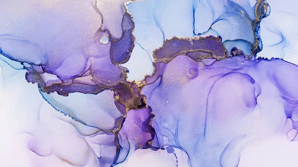 Primer Plano Púrpura Azul Brillante Textura Abstracta Tinta Alcohol Dorado Imágenes de stock libres de derechos