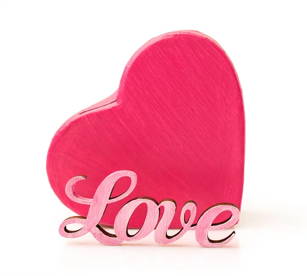 Pink box in heart shape with word love — Stock Photo, Image