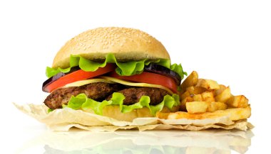 Patates kızartmalı leziz çizburger. 
