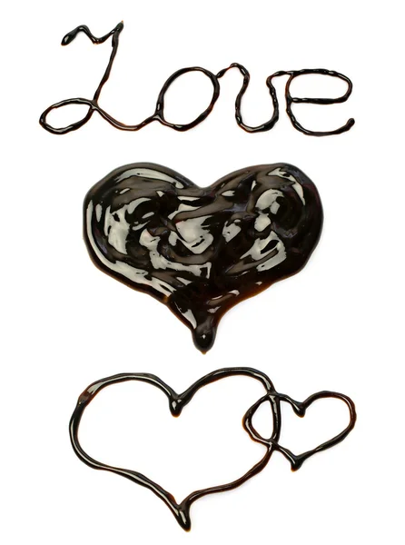 Cioccolato parola "amore" e cuore — Foto Stock