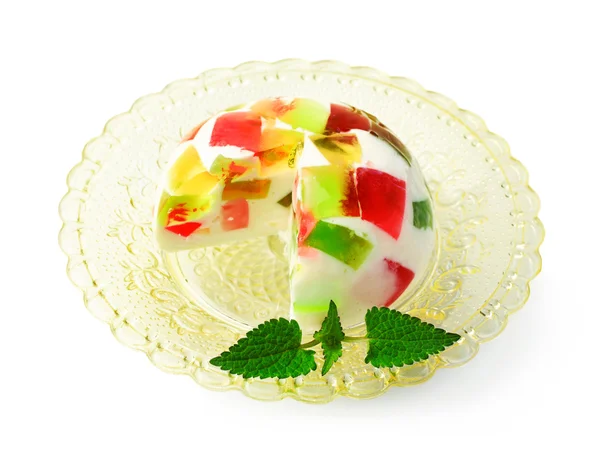 Dessert of jelly on a glass stand — Stock Photo, Image