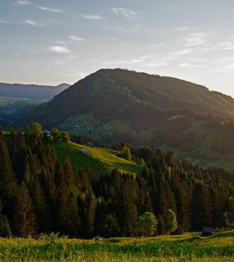 Ukraynalı Karpatlar. akşam dağlar