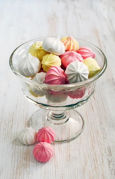 Colored meringue in a glass bowl — Stock Photo, Image