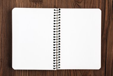Retro kağıt defter ahşap arka plan üzerinde