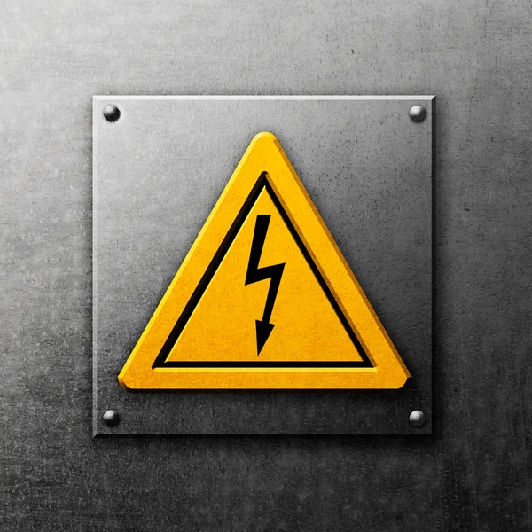 Metal background with yellow sign