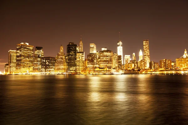 Downtown NYC skyline at night — Stock Photo, Image