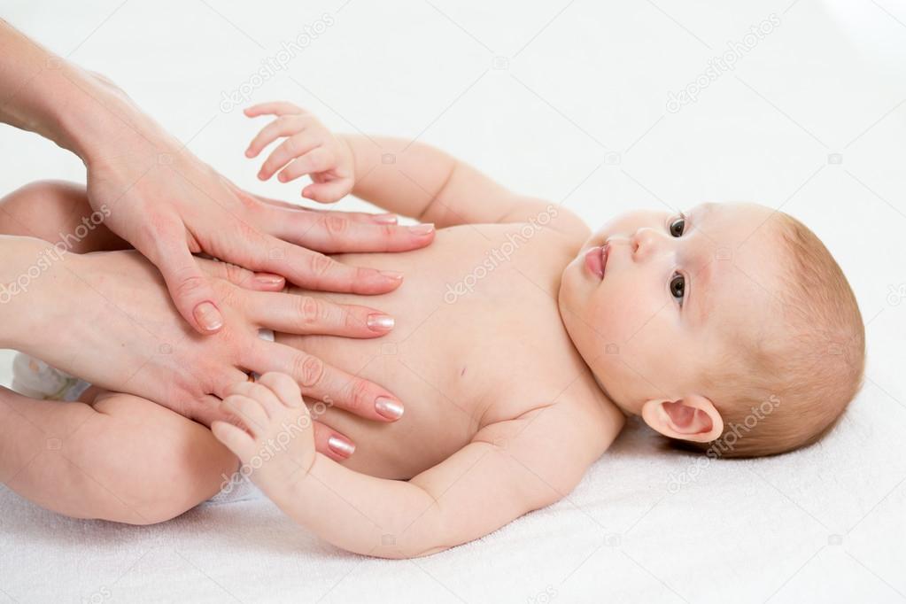 Baby Massage Mom Massaging Child Belly Treatment Of Colic Stock Photo By C Oksun70