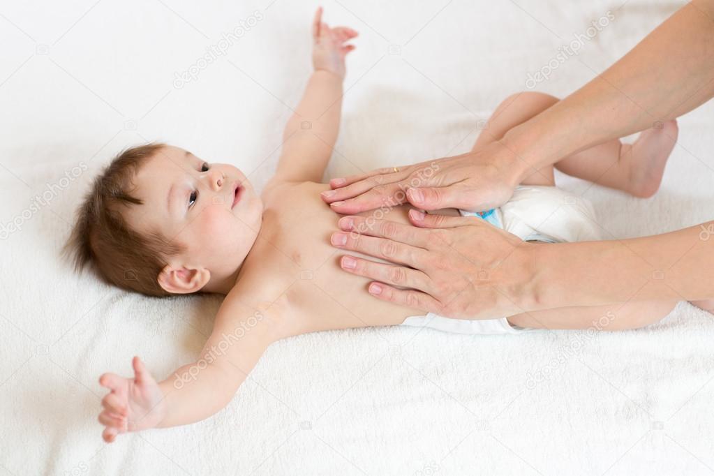 Baby Massage Mother Massaging Infant Belly Stock Photo By C Oksun70