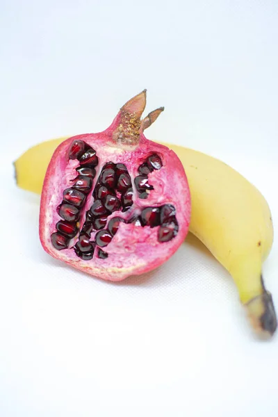 Grão Romã Banana Composição Dos Frutos — Fotografia de Stock
