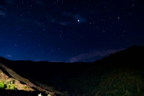 Gece manzarası. Yıldızlı gökyüzü ve dağ zirveleri