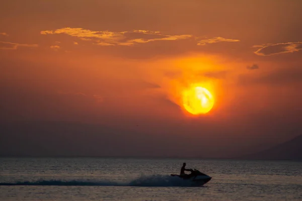 Jet Ski Golden Sun Sea Fantastic Sunset Sea Tourist Jet — Stock Photo, Image
