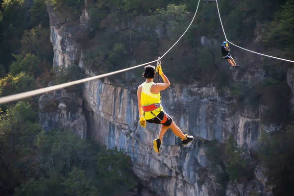 Jungle Adventure Stock Photo Zipline Forest Beautiful View Zip Line — Stock Photo, Image