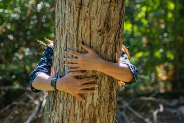 Kadın elleri ağaca sarıldı. Ağaç ve kadın elleri