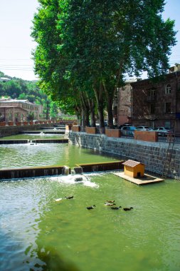 Güzel binaları ve nehri olan güzel bir şehir. Nehir şehrin içinden akar. Güzel bir dağ ve nehir. Ermenistan 'ın Kapan kenti. Nehir ve dağ manzaralı küçük, samimi bir kasaba.