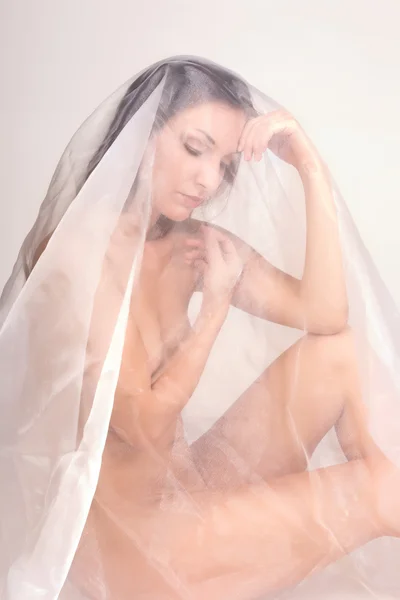 Sheer fabric nude — Stock Photo, Image