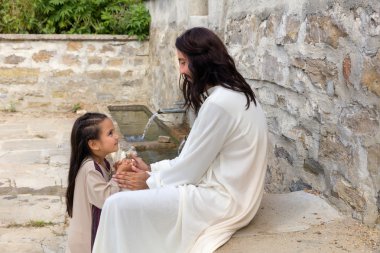 Jesus praying with a little girl clipart