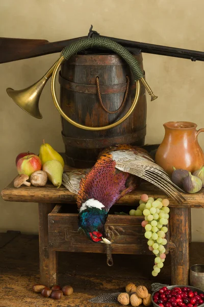 Hunting horn and pheasant — Stock Photo, Image